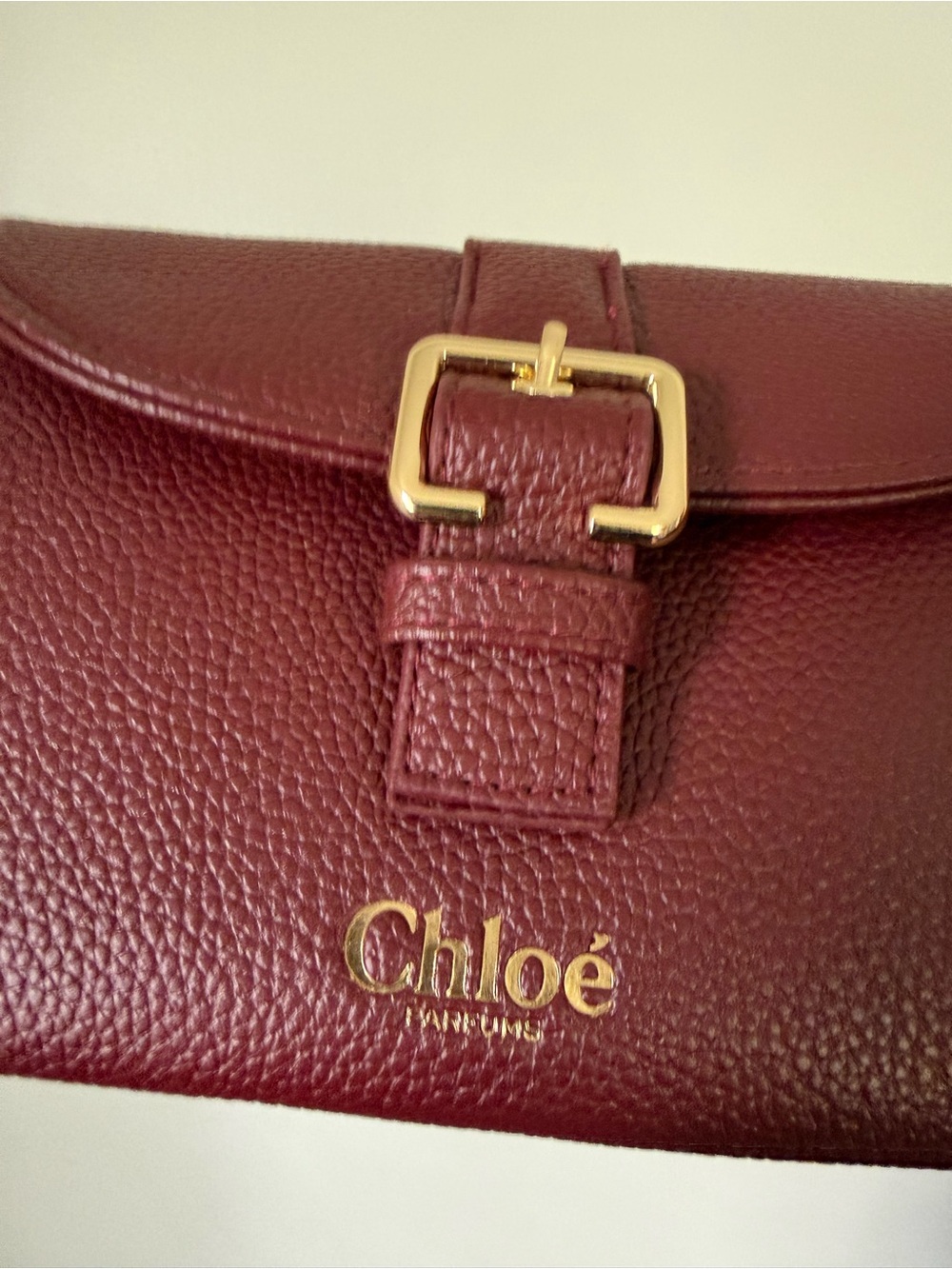 Chloé Parfums Burgundy Pebbled Leather Buckle Wallet - Picture 6 of 11